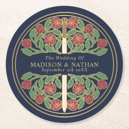 Porta-copo De Papel Redondo Espada Medieval Dourada Azul Real Casamento