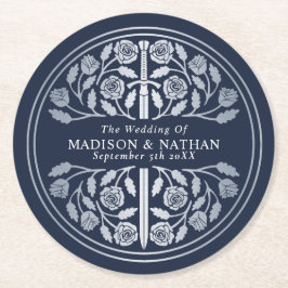 Porta-copo De Papel Redondo Espada Medieval Real Casamento Azul Prata