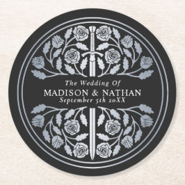 Porta-copo De Papel Redondo Espada Medieval Real Prata Casamento Preto