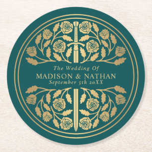 Porta-copo De Papel Redondo Espada Real Medieval Dourada Casamento Teal