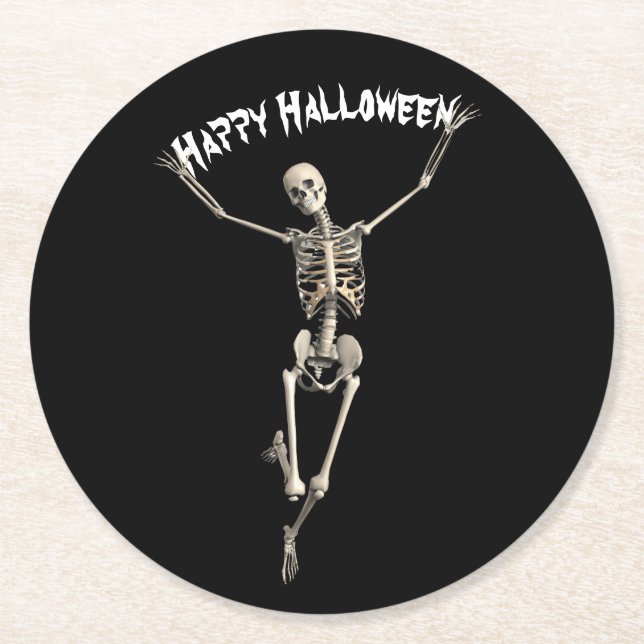 Porta-copo De Papel Redondo Esqueleto do Dia das Bruxas (Frente)
