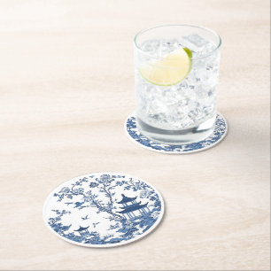 Porta-copo De Papel Redondo Estilo elegante de chinoiserie Flor Branca Azul