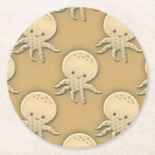 Porta-copo De Papel Redondo Estilo Vintage Sepia Baby Octopus