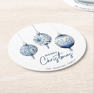 Porta-copo De Papel Redondo Estilos Nórdicos Azuis Modernos Ornados Feliz Nata