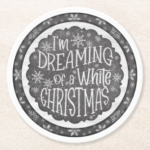Porta-copo De Papel Redondo Estou sonhando com um quadro de Natal branco