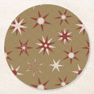 Porta-copo De Papel Redondo Estrelas do Red Geo Natal - sobre padrão dourado.