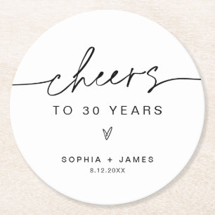 Porta-copo De Papel Redondo EVERLEIGH Minimalista Brinda aos 30 Anos