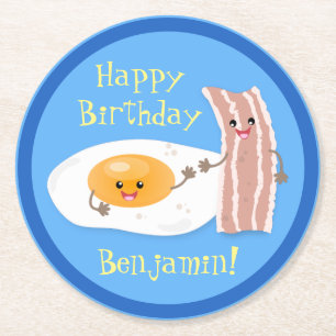 Porta-copo De Papel Redondo Exemplo de bacon e de cartoon de ovo