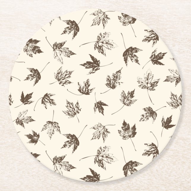 Porta-copo De Papel Redondo Fall Maple Folhas no creme - padrão sem falhas. (Frente)