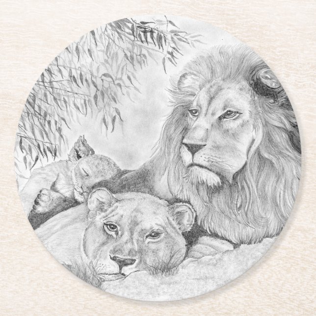 Porta-copo De Papel Redondo Família Lion (Frente)