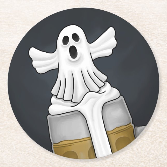 Porta-copo De Papel Redondo Fantasma Assustador de Halloween  (Frente)