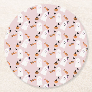 Porta-copo De Papel Redondo Fantasma Cute de Halloween Laranja Rosa Confete