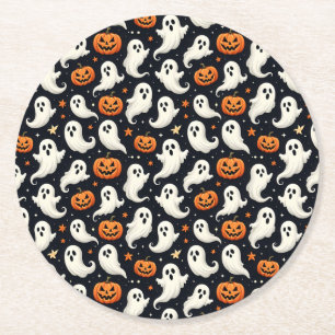Porta-copo De Papel Redondo Fantasmas e Jack o'Lanterns