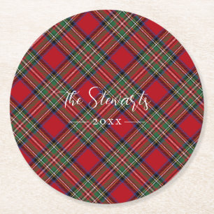 Porta-copo De Papel Redondo Farmhouse Verde Vermelho xadrez Russo Tartan