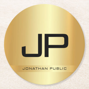 Porta-copo De Papel Redondo Faux Dourado Elegante Monogramed Modelo Modern