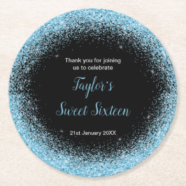 Porta-copo De Papel Redondo Faux Glitter Azul Claro 16 Aniversário