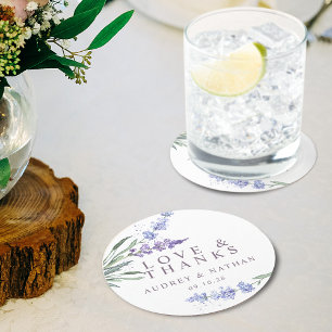 Porta-copo De Papel Redondo Favor de Casamento Elegante Lavanda Amor e Agradec