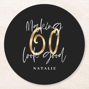 Porta-copo De Papel Redondo Fazer 60 parece boa Festa de aniversário de ouro