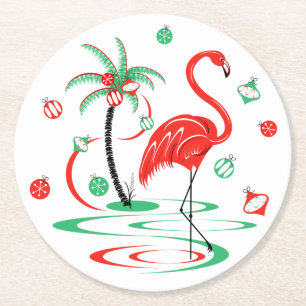 Porta-copo De Papel Redondo Feira de Flamingo Baubles de Natal Vermelho
