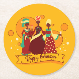 Porta-copo De Papel Redondo Feliciz Natal Kwanzaa 3 Senhoras Amarelas