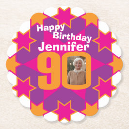 Porta-copo De Papel Redondo Feliz aniversário, 90 portas copos de papel para f