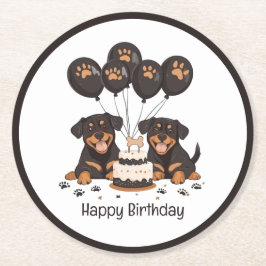 Porta-copo De Papel Redondo Feliz Aniversário Cães Rottweiler