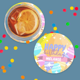 Porta-copo De Papel Redondo Feliz Aniversário Coloridos Balões de Cartoon