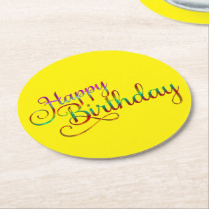 Porta-copo De Papel Redondo FELIZ ANIVERSÁRIO - design de texto + suas própria