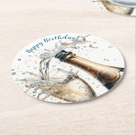 Porta-copo De Papel Redondo Feliz Aniversário do Bubble champagne