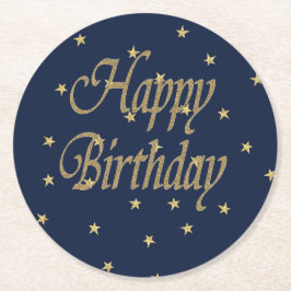 Porta-copo De Papel Redondo Feliz aniversário do marinho Dourado