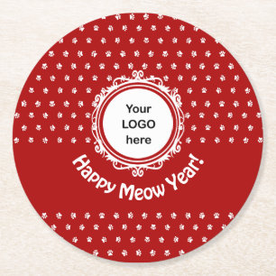 Porta-copo De Papel Redondo "Feliz Ano de Meow"
