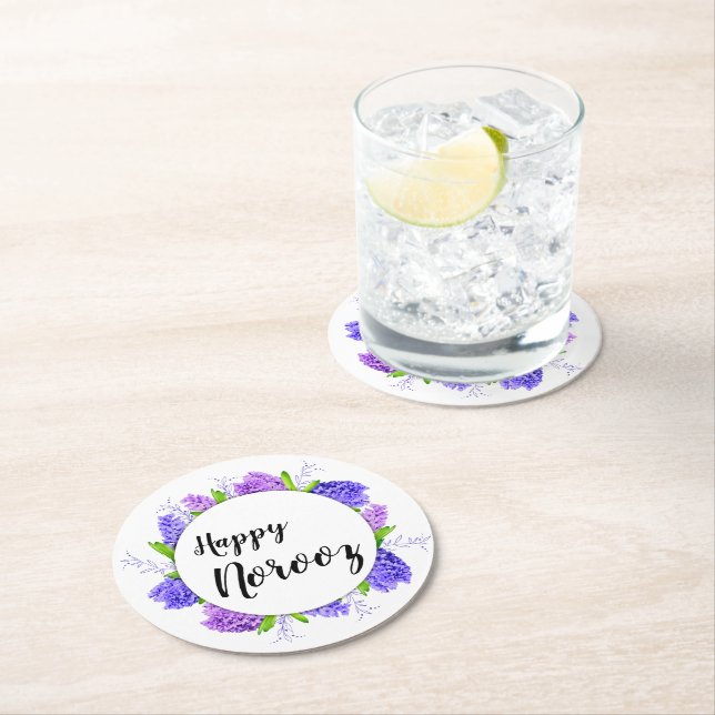 Porta-copo De Papel Redondo Feliz Ano Novo Noroz Hyacinth Wreath Purple (Insitu)