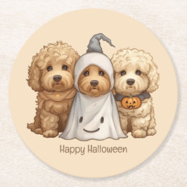 Porta-copo De Papel Redondo Feliz Cachorro de Goldendoodle de Halloween