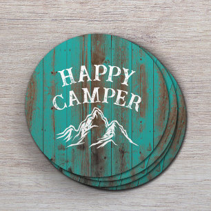 Porta-copo De Papel Redondo Feliz Camper Mountain Adventure Teal Barn Camping