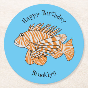 Porta-copo De Papel Redondo Feliz desenho animado de lionfish