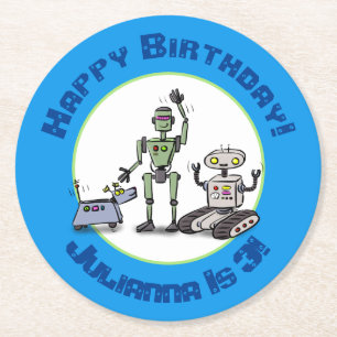Porta-copo De Papel Redondo Feliz desenho animado de robôs fofos