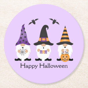 Porta-copo De Papel Redondo Feliz Dia das Bruxas Gnomos Roxo Laranja