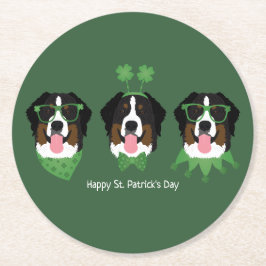 Porta-copo De Papel Redondo Feliz Dia de São Patrício Bernese Mountain Dogs