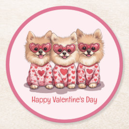 Porta-copo De Papel Redondo Feliz Dia dos Namorados Cachorros Pomerânia