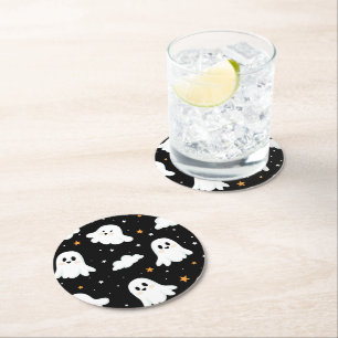 Porta-copo De Papel Redondo Feliz Halloween Ghost Cloudy Star Sky