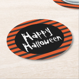 Porta-copo De Papel Redondo Feliz Halloween Orange Black Strike Font Spooky