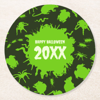 Porta-copo De Papel Redondo Feliz Halloween Texto Personalizado Verde Aranhas