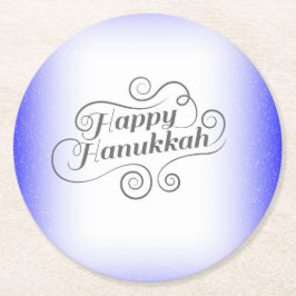 Porta-copo De Papel Redondo Feliz Hanukkah com fundo azul branco de 2 tons