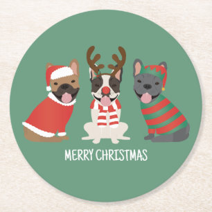 Porta-copo De Papel Redondo Feliz Natal - Buldog Francês