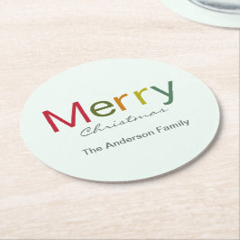 Porta-copo De Papel Redondo Feliz Natal - família de texto colorida