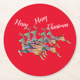 Porta-copo De Papel Redondo Feliz Natal Leaping Deer