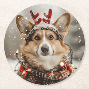 Porta-copo De Papel Redondo Feliz Natal Pembroke Welsh Corgi