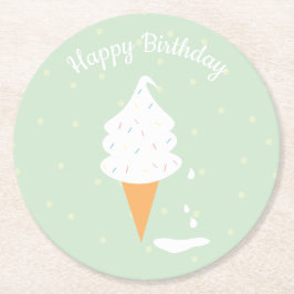 Porta-copo De Papel Redondo Feliz Sorvete de aniversário Cone Sprinkles Bolinh