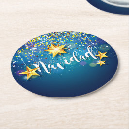 Porta-copo De Papel Redondo Felize Navidad Dourada Stars Natal