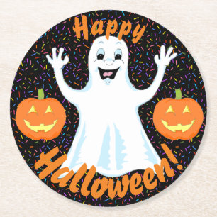 Porta-copo De Papel Redondo Felizes Portas copos de Halloween do Fantasma